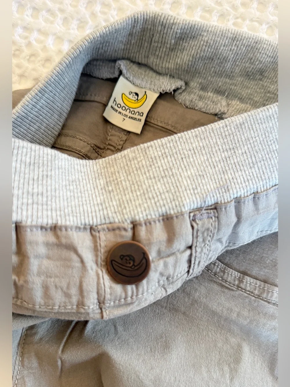 Hoonana Khaki Brown Cotton Pants with Elastic Waistband